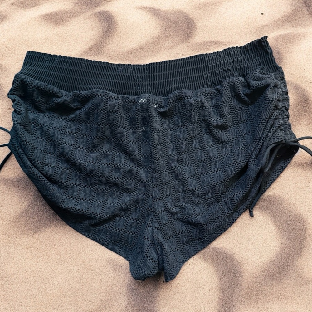 No Boundaries Black High Waist Beach mesh Shorts with strings on each side 8-10 - Picture 4 of 6